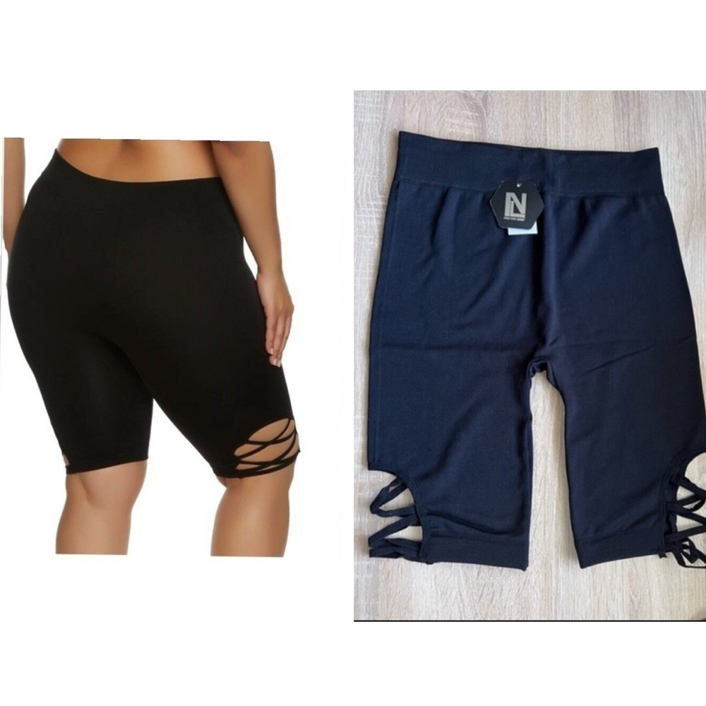 Brand New Look-Sport Solid Caged Biker Shorts  stretch Black plus size 2X-3X